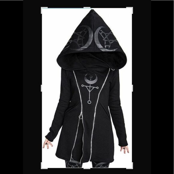 Gothic Hoodie Jacket with pockets and double zippers. - Picture 3 of 10